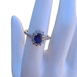 IBB CN Royal Blue Halo Ring - Oval Faux Sapphire & CZ - Size 7